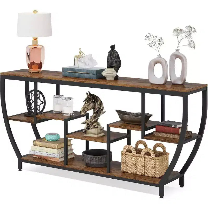 Lantine 70.86 Inch Long Sofa Table with Shelves, Rustic Console Table with Storage, Industrial Entryway Table TV Stand