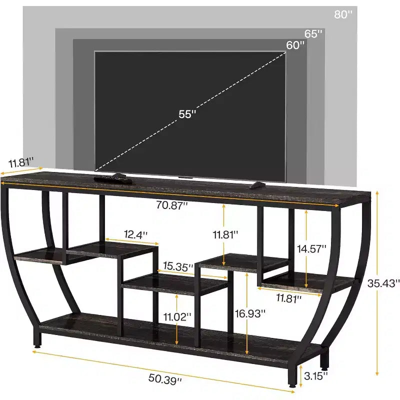 Table de canapé de 180 cm de long avec étagères, Console rustique avec rangement, Meuble TV industriel de couloir