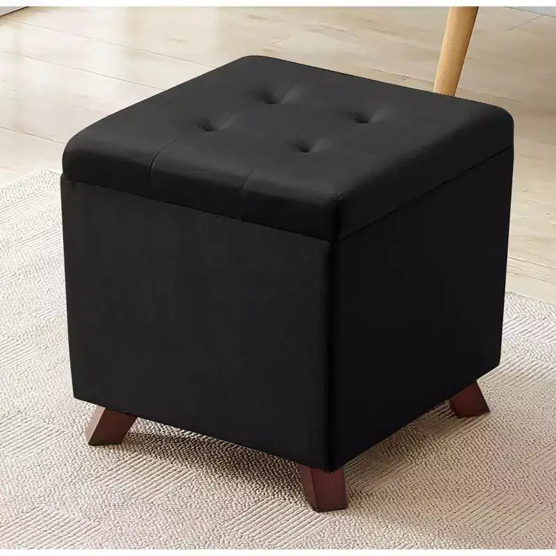 Pouf de rangement carré capitonné en lin Home - 38 cm