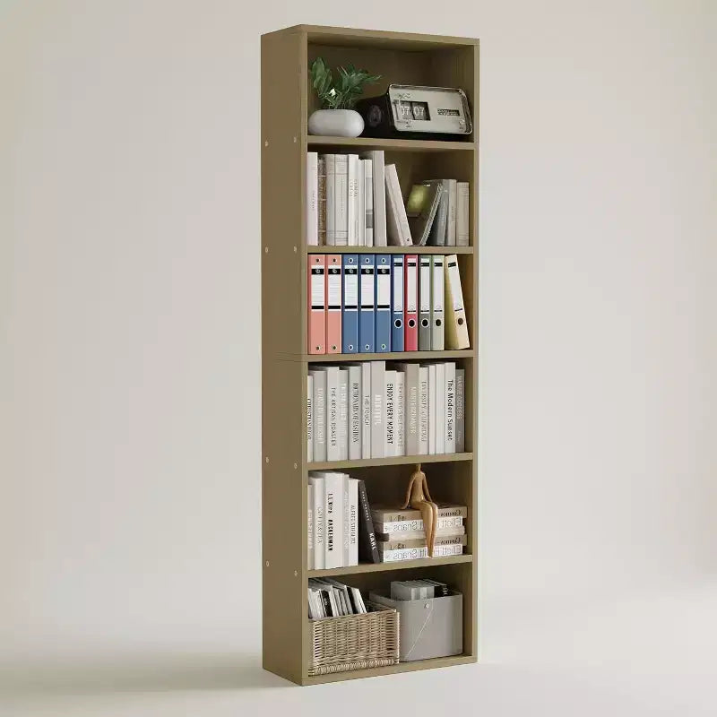 Étagère haute avec commode, Bibliothèque à 6 étagères, Bibliothèque ouverte en bois à 6 niveaux, Étagères de rangement au sol