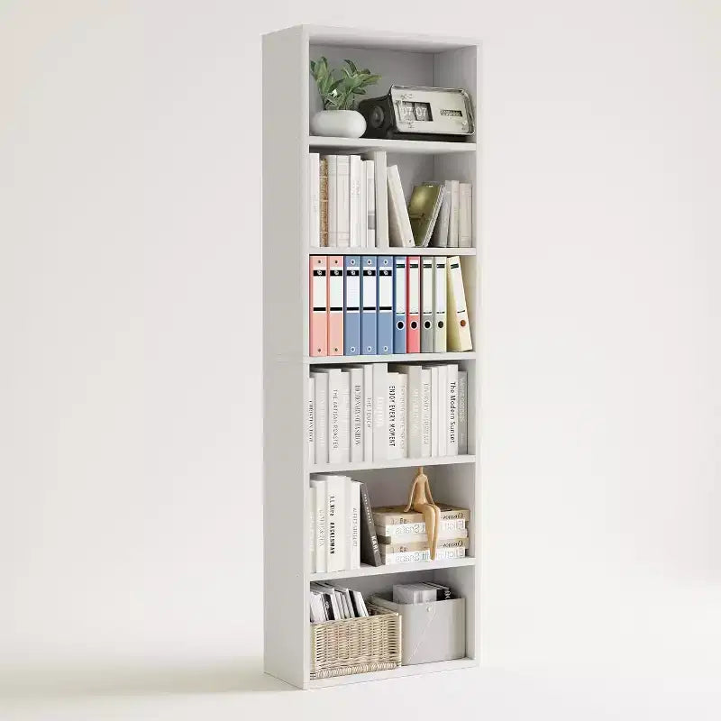 Étagère haute avec commode, Bibliothèque à 6 étagères, Bibliothèque ouverte en bois à 6 niveaux, Étagères de rangement au sol