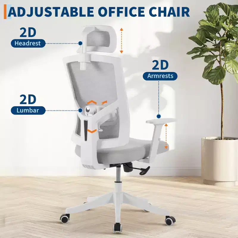 Fauteuil de bureau ergonomique inclinable - Chaise de bureau à dossier haut en maille avec appui-tête réglable, support lombaire complet, chaise de bureau à domicile, chaise de gaming