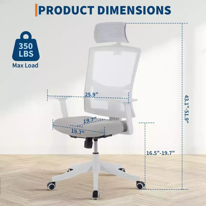 Fauteuil de bureau ergonomique inclinable - Chaise de bureau à dossier haut en maille avec appui-tête réglable, support lombaire complet, chaise de bureau à domicile, chaise de gaming