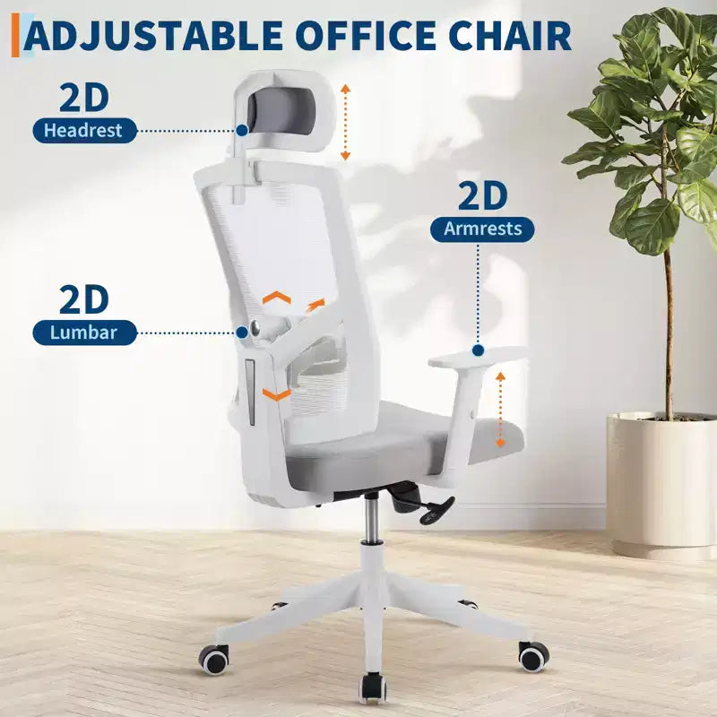 Fauteuil de bureau ergonomique inclinable - Chaise de bureau à dossier haut en maille avec appui-tête réglable, support lombaire complet, chaise de bureau à domicile, chaise de gaming