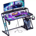 BALHAM TRADE-48 Inch Gaming Desk with Power Outlet LED Lights Carbon Fiber Texture PC Storage Shelf