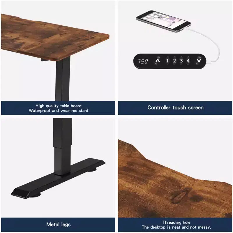 Bureau debout réglable en hauteur, table de travail assis-debout, table d'appoint pour bureau à domicile, relevable, marron, 48*24*45