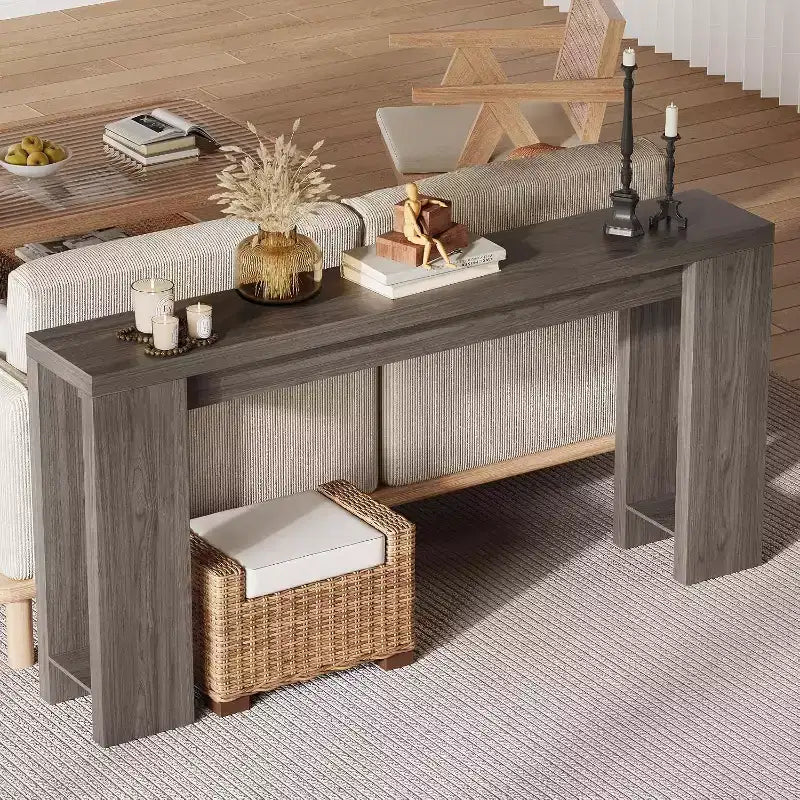 70,9 Table console de ferme rustique, table d'appoint en bois finition chêne pour entrée, salon, couloir, hall d'entrée, montage facile