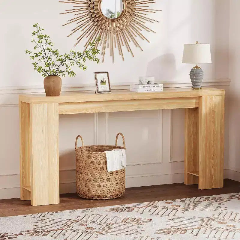 70,9 Table console de ferme rustique, table d'appoint en bois finition chêne pour entrée, salon, couloir, hall d'entrée, montage facile