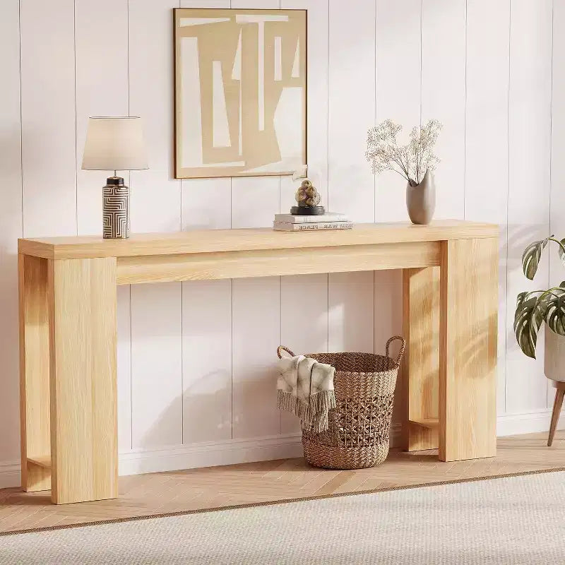 70.9 Rustic Farmhouse Console Table, Oak Finish Wooden Accent Table for Entryway Living Room Hallway Foyer, Easy Assembly