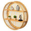 Vintiquewise Round Bamboo Wall Shelf with 2 Wooden Tiers  Natural Hanging Wall Decor & Floating Display Rack for Home, Living Room, Office
