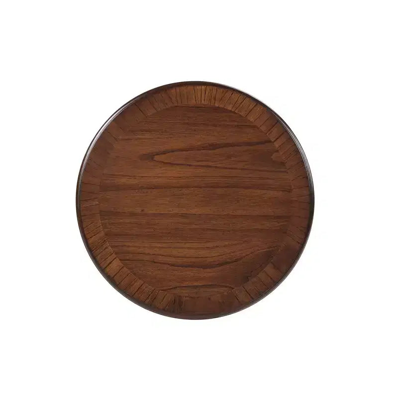 Table d'appoint ronde rétro en bois de 20 po - Piètement en X, Placage en bois massif, Noyer