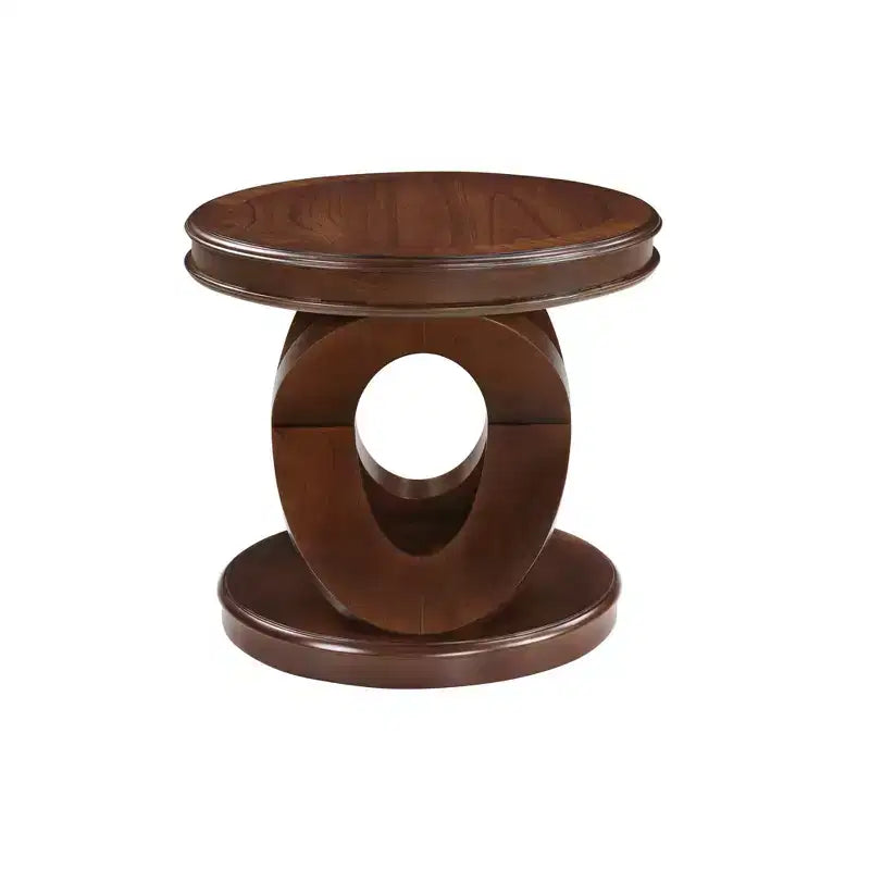 Table d'appoint ronde rétro en bois de 20 po - Piètement en X, Placage en bois massif, Noyer