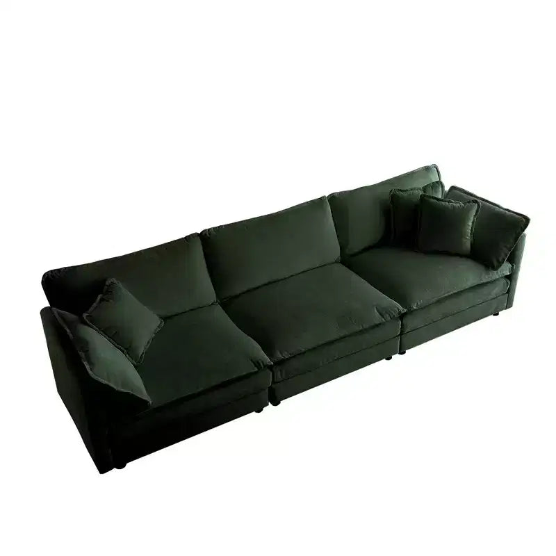 Canapé moderne du milieu du siècle à 3 places avec 2 accoudoirs et 3 coussins décoratifs pour salon et chambre à coucher vert