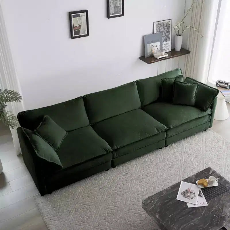 Canapé moderne du milieu du siècle à 3 places avec 2 accoudoirs et 3 coussins décoratifs pour salon et chambre à coucher vert