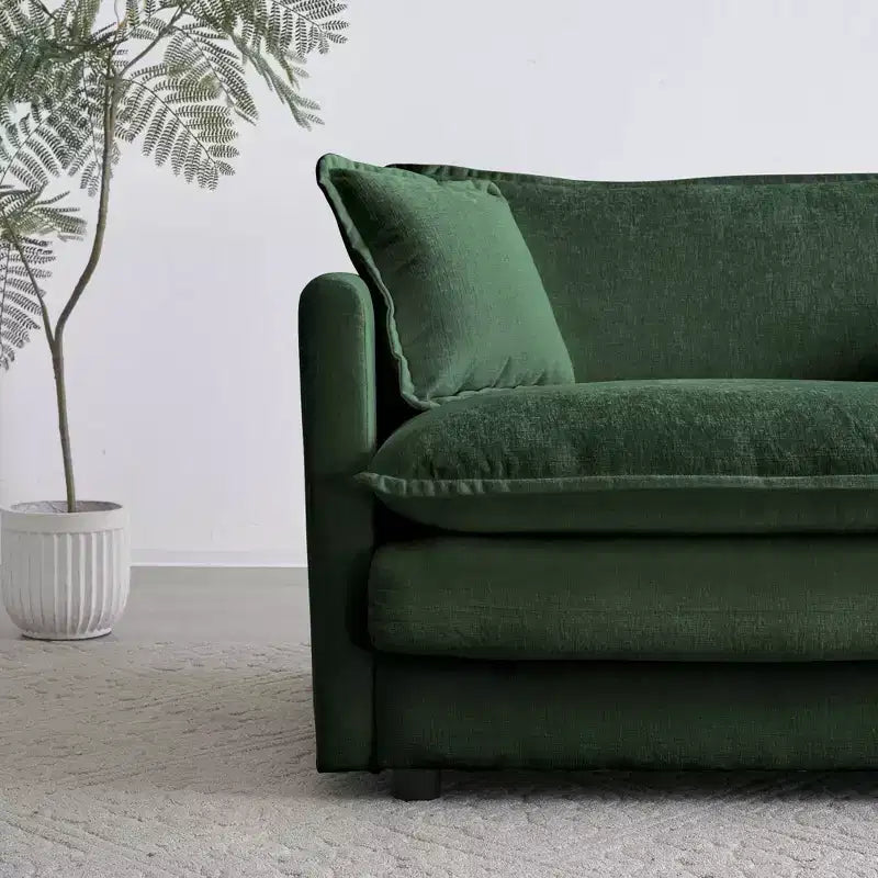 Canapé moderne du milieu du siècle à 3 places avec 2 accoudoirs et 3 coussins décoratifs pour salon et chambre à coucher vert