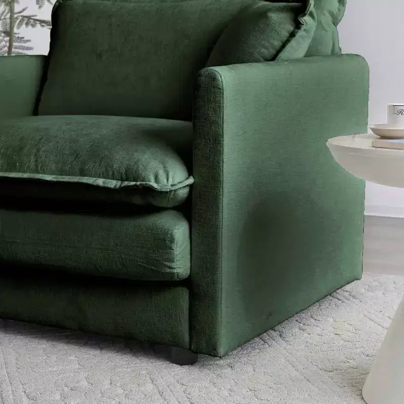 Canapé moderne du milieu du siècle à 3 places avec 2 accoudoirs et 3 coussins décoratifs pour salon et chambre à coucher vert