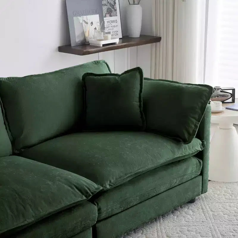 Canapé moderne du milieu du siècle à 3 places avec 2 accoudoirs et 3 coussins décoratifs pour salon et chambre à coucher vert