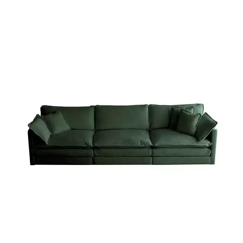 Canapé moderne du milieu du siècle à 3 places avec 2 accoudoirs et 3 coussins décoratifs pour salon et chambre à coucher vert