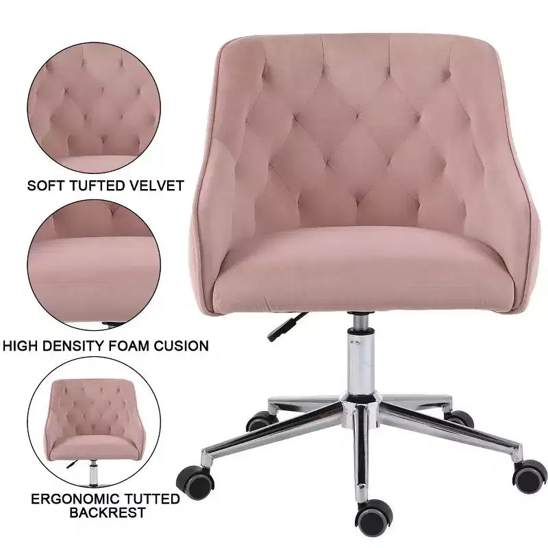 Fauteuil de bureau en velours avec pivot, hauteur réglable et roulettes fluides – Élégant et confortable pour le bureau à domicile, la coiffeuse et les dortoirs