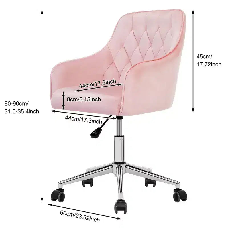 Fauteuil de bureau en velours avec pivot, hauteur réglable et roulettes fluides – Élégant et confortable pour le bureau à domicile, la coiffeuse et les dortoirs