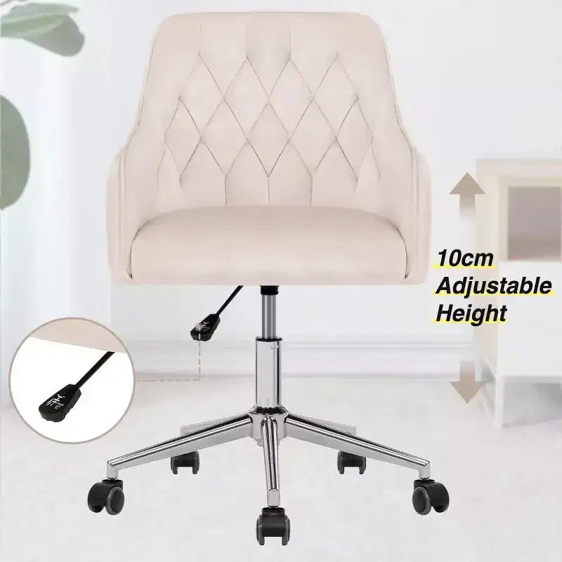 Fauteuil de bureau en velours avec pivot, hauteur réglable et roulettes fluides – Élégant et confortable pour le bureau à domicile, la coiffeuse et les dortoirs