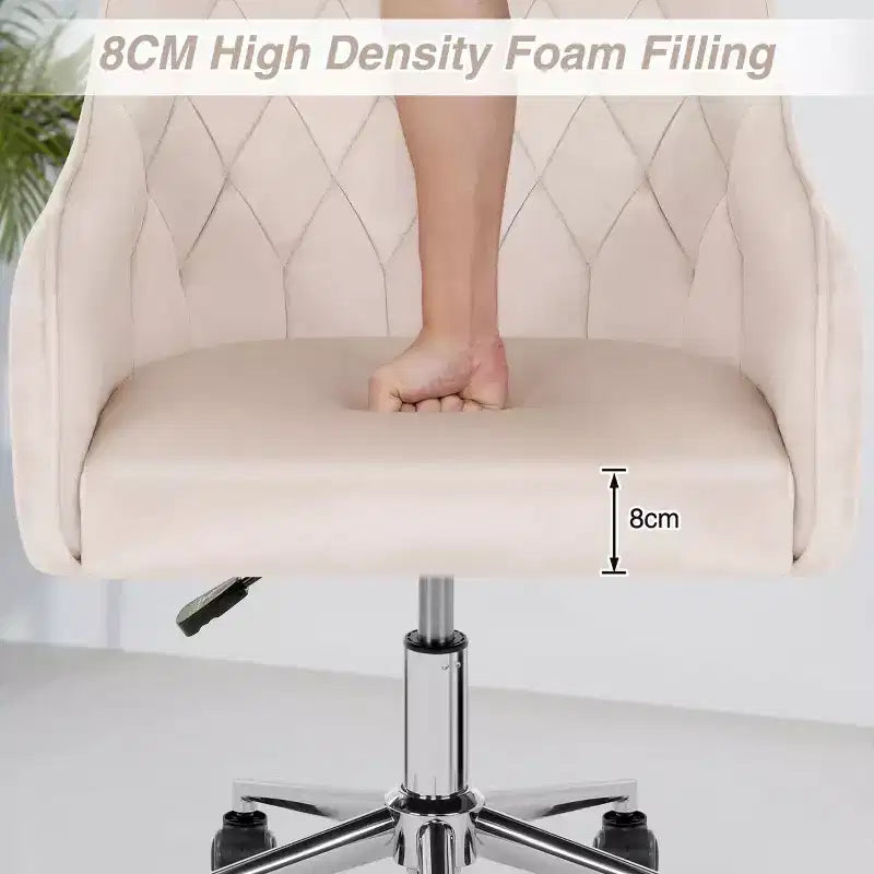 Fauteuil de bureau en velours avec pivot, hauteur réglable et roulettes fluides – Élégant et confortable pour le bureau à domicile, la coiffeuse et les dortoirs