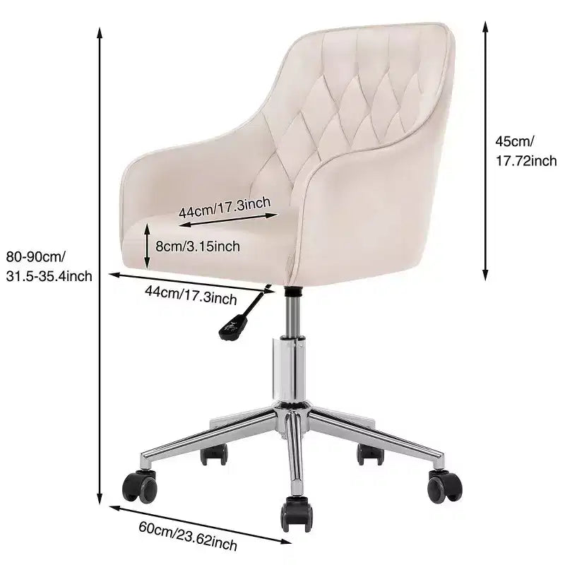 Fauteuil de bureau en velours avec pivot, hauteur réglable et roulettes fluides – Élégant et confortable pour le bureau à domicile, la coiffeuse et les dortoirs