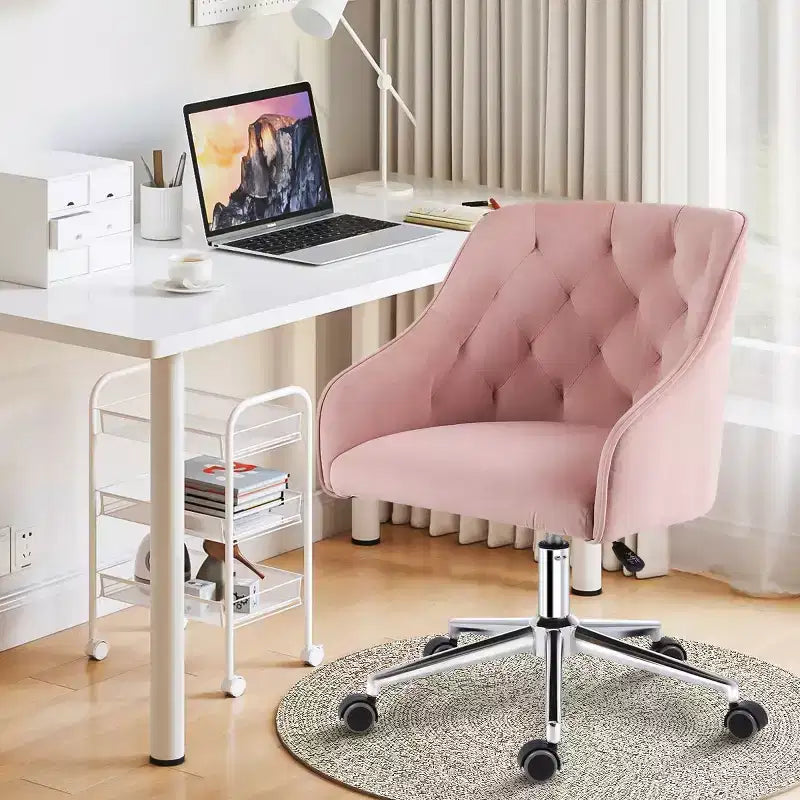 HOFFREE Velvet Task Chair with Swivel, Adjustable Height & Smooth-Rolling Wheels - Stylish & Comfortable for Home Office, Vanity & Dorms