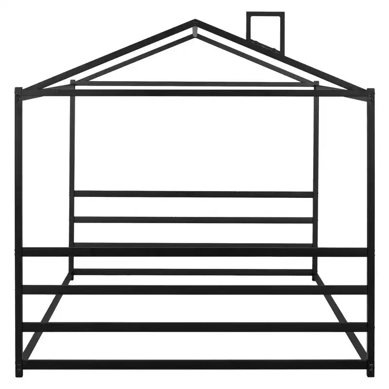 Lit en métal en forme de maison, taille Queen, noir
