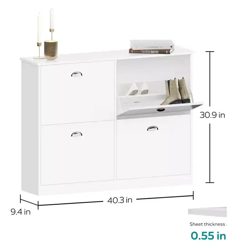 Meuble à chaussures dissimulé ultra-mince de 100 cm avec 4 tiroirs basculants et mécanisme anti-basculement, idéal pour les entrées et les chambres, blanc