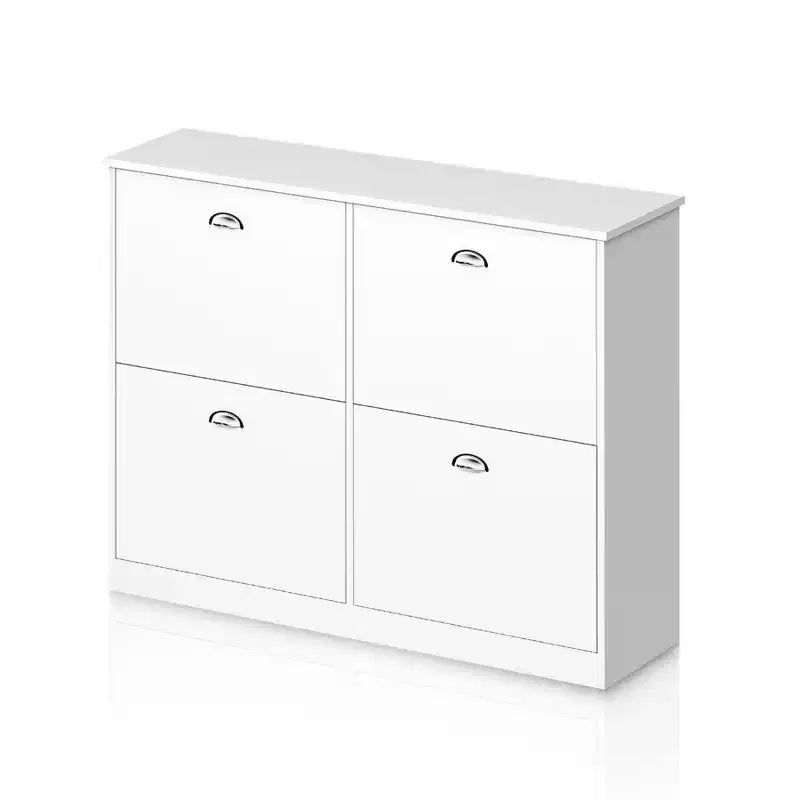 Meuble à chaussures dissimulé ultra-mince de 100 cm avec 4 tiroirs basculants et mécanisme anti-basculement, idéal pour les entrées et les chambres, blanc
