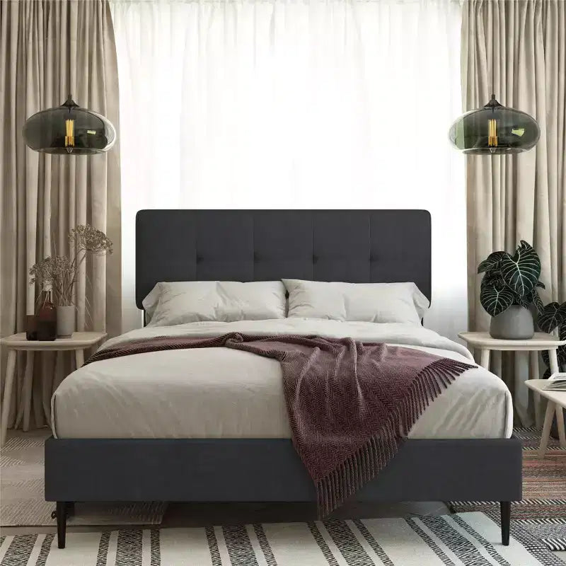 GDFStudio Ashford Linen Upholstered Platform Bed with Adjustable Headboard