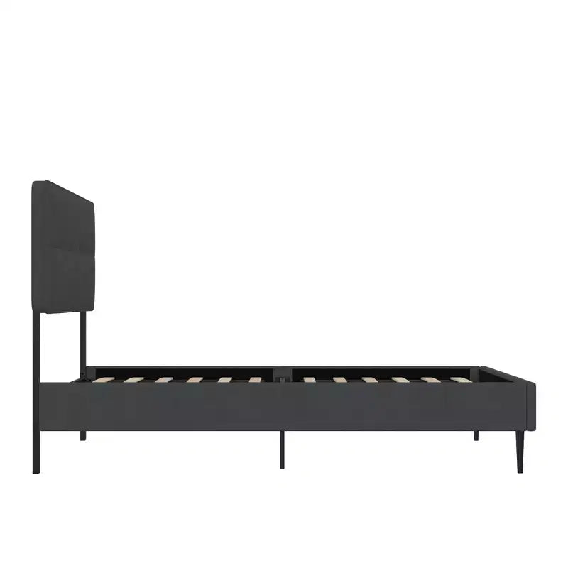 Lit plateforme tapissé de lin avec tête de lit réglable