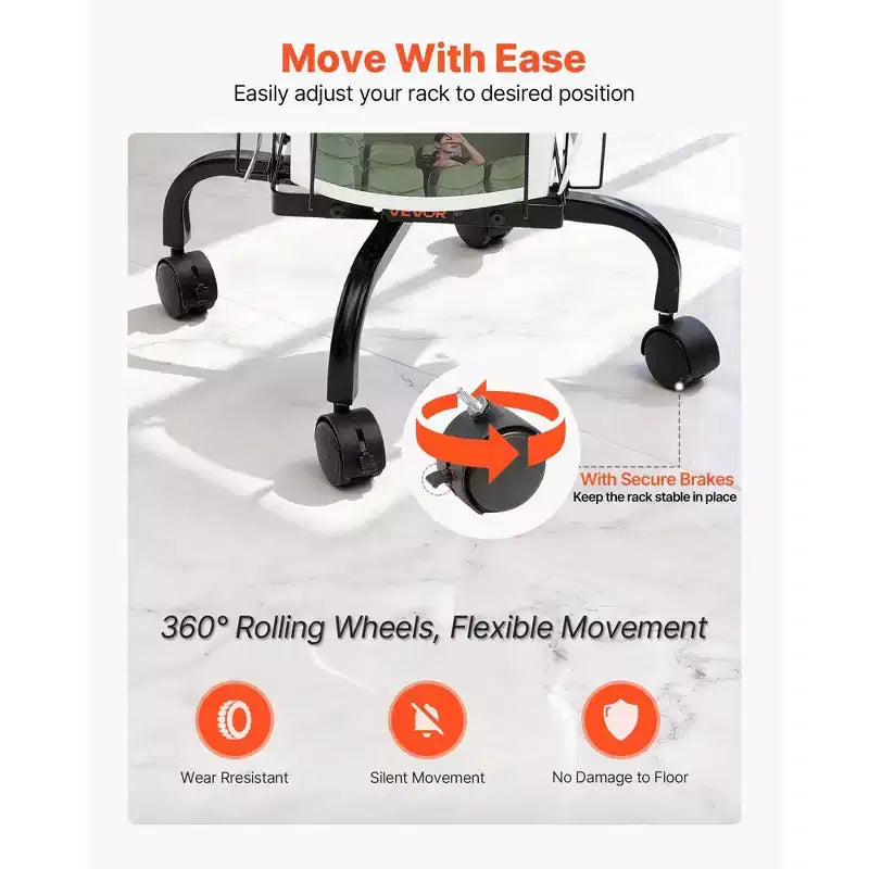 Présentoir rotatif à 32 compartiments pour cartes avec roulettes et porte-affiche - Support pivotant à 360 degrés