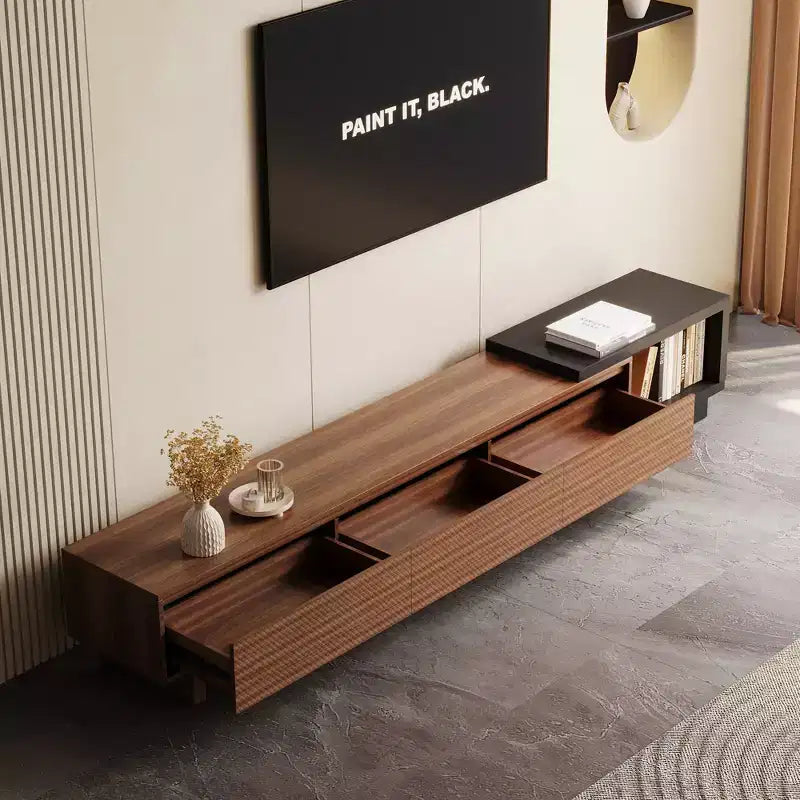 Meuble TV extensible Mid-Century Modern 78.74102.3 avec 3 tiroirs, façade texturée et console média moderne pour salon