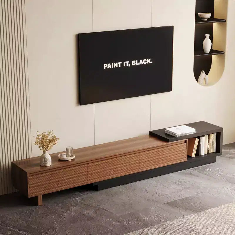 Meuble TV extensible Mid-Century Modern 78.74102.3 avec 3 tiroirs, façade texturée et console média moderne pour salon