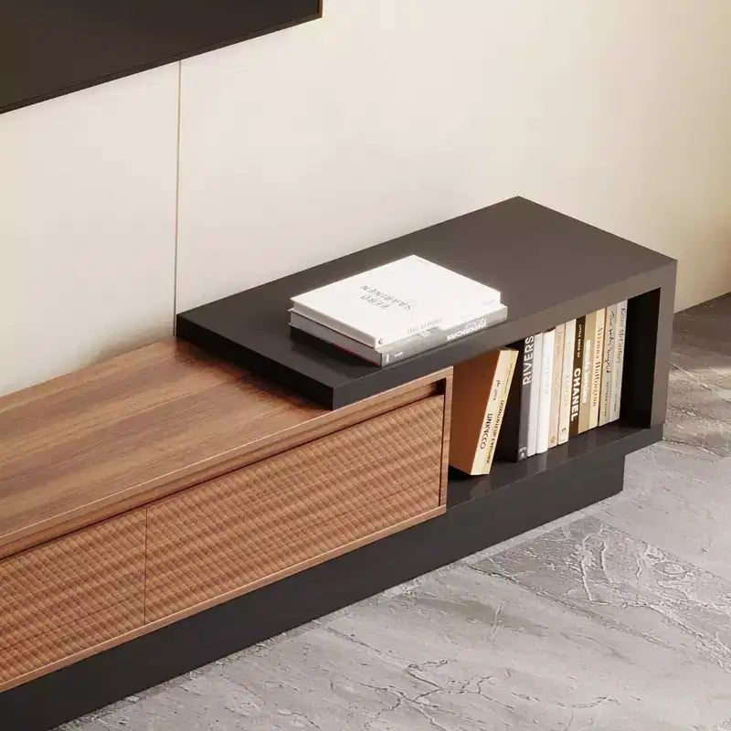 Meuble TV extensible Mid-Century Modern 78.74102.3 avec 3 tiroirs, façade texturée et console média moderne pour salon