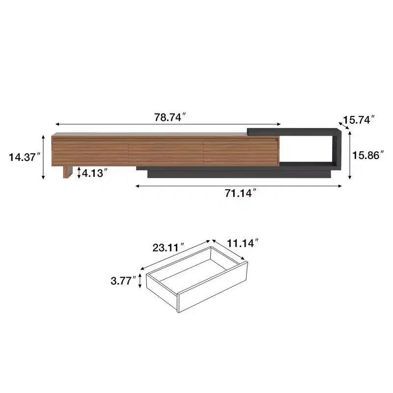 Meuble TV extensible Mid-Century Modern 78.74102.3 avec 3 tiroirs, façade texturée et console média moderne pour salon