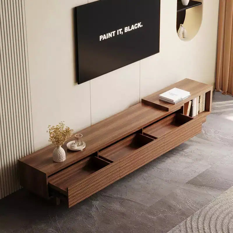 Meuble TV extensible Mid-Century Modern 78.74102.3 avec 3 tiroirs, façade texturée et console média moderne pour salon