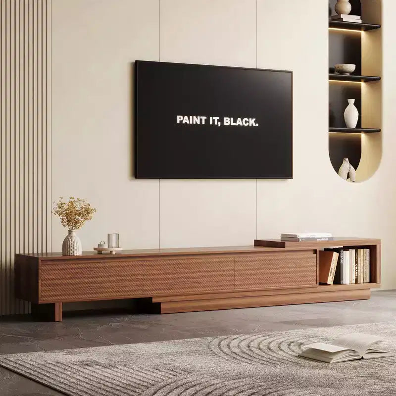 Meuble TV extensible Mid-Century Modern 78.74102.3 avec 3 tiroirs, façade texturée et console média moderne pour salon