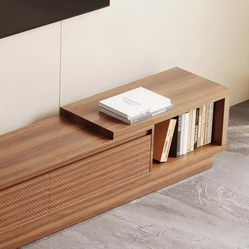 Meuble TV extensible Mid-Century Modern 78.74102.3 avec 3 tiroirs, façade texturée et console média moderne pour salon