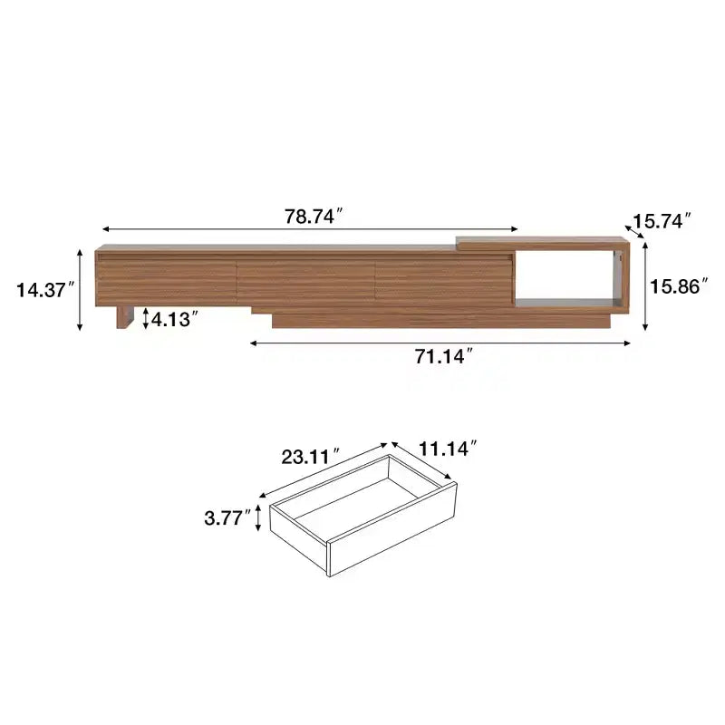 Meuble TV extensible Mid-Century Modern 78.74102.3 avec 3 tiroirs, façade texturée et console média moderne pour salon