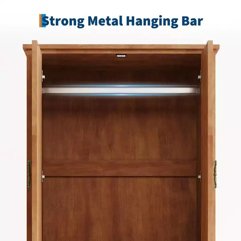 Grande Armoire en Bois en Forme de V de 180 cm, 2 Portes et Tiroirs, Tringle à Suspendre, Grand Meuble de Rangement Autonome, Marron