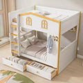 Whisen Bunk Bed with House-shaped Guardrails and Storage Shelves and Drawers or Trundle