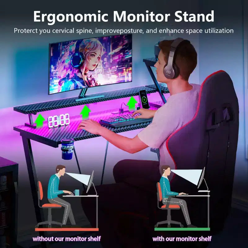 Bureau de jeu noir de 39 pouces, petite table d'ordinateur en L avec support d'écran, étagères de rangement, bureau d'angle moderne pour gamer, économiseur d'espace pour salle PC