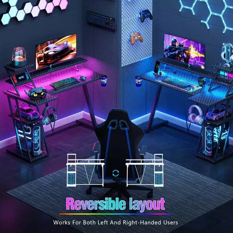 Bureau de jeu noir de 39 pouces, petite table d'ordinateur en L avec support d'écran, étagères de rangement, bureau d'angle moderne pour gamer, économiseur d'espace pour salle PC