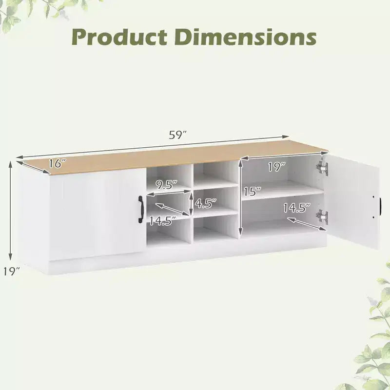 Banc à chaussures 2 portes avec étagères réglables et espace de rangement caché Naturel + Blanc/Blanc