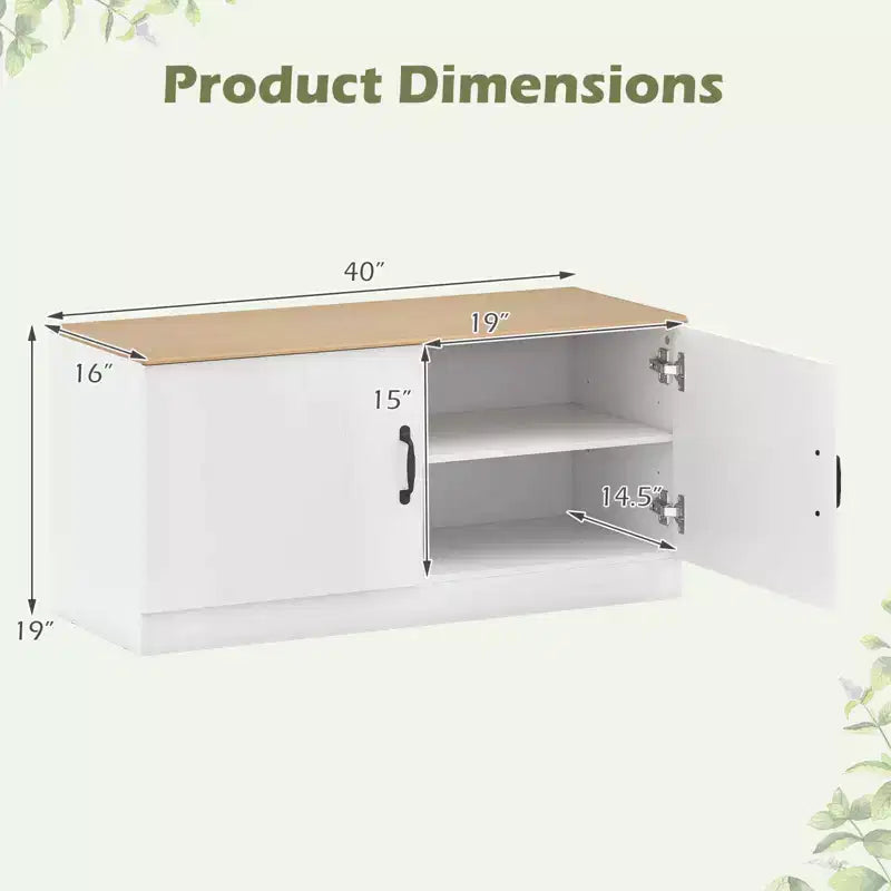 Banc à chaussures 2 portes avec étagères réglables et espace de rangement caché Naturel + Blanc/Blanc