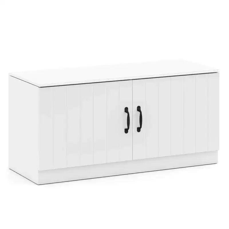 Banc à chaussures 2 portes avec étagères réglables et espace de rangement caché Naturel + Blanc/Blanc