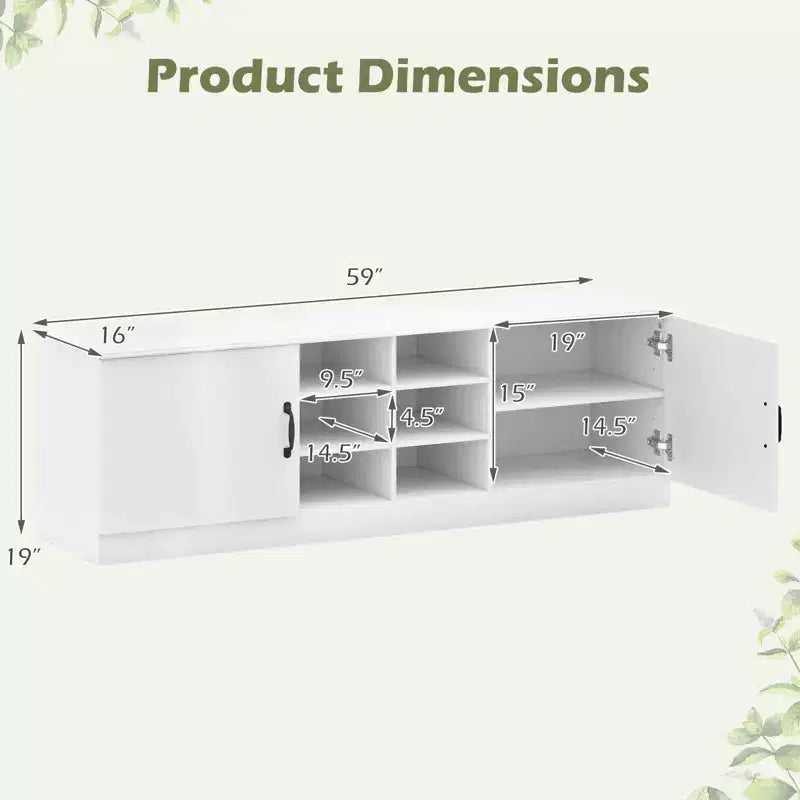 Banc à chaussures 2 portes avec étagères réglables et espace de rangement caché Naturel + Blanc/Blanc